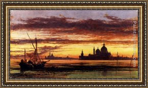 Salute Framed Paintings - 'Sunset Sky, Salute And San Giorgio Maggiore' by Edward William Cooke