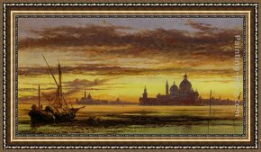 Salute Framed Paintings - Sunset Sky, Salute and San Giorgio Maggiore by Edward William Cooke