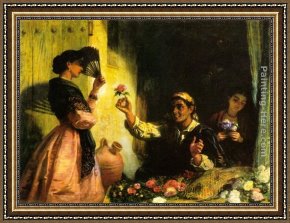The Spanish Ballet Framed Paintings - A Spanish Flower Seller by Edwin Longsden Long