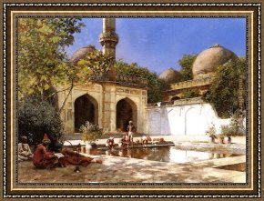 Figure Modern Framed Paintings - Figures in the Courtyard of a Mosque by Edwin Lord Weeks