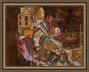 Out on The Town Framed Paintings - Edge of Town Krumau Town Crescent III by Egon Schiele