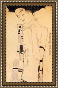Garment' Framed Paintings - Gerdi Schiele in a Plaid Garment by Egon Schiele