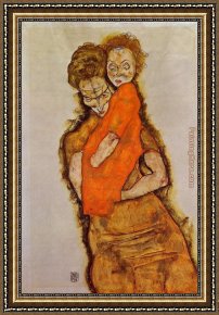 An Algerian Mother And Child Framed Paintings - Mother and Child by Egon Schiele