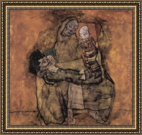 An Algerian Mother And Child Framed Paintings - Mother with two children by Egon Schiele