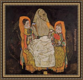 An Algerian Mother And Child Framed Paintings - Mother with Two Children by Egon Schiele