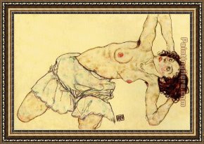 Nude Framed Paintings - Nude woman with a skirt by Egon Schiele