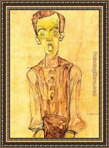Open Framed Paintings - Portrait with an open mouth by Egon Schiele