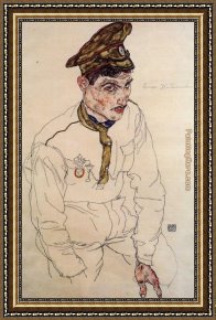 Cleopatra Testing Poisons on Condemned Prisoners Cropped Framed Paintings - Russian Prisoner of War Grigori Kladjishuli by Egon Schiele