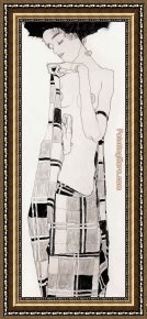 Standing Guard Framed Paintings - Standing Girl in Plaid Dress by Egon Schiele