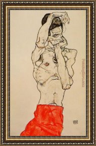 Standing Guard Framed Paintings - Standing Male Nude with a Red Loincloth by Egon Schiele