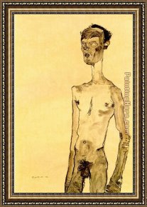 Standing Guard Framed Paintings - Standing nude man by Egon Schiele