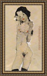Young Girl Reading Framed Paintings - Standing nude young girl by Egon Schiele