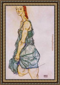 Standing Guard Framed Paintings - Standing Woman in a Green Skirt by Egon Schiele