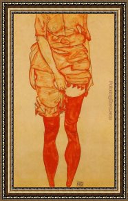 Standing Guard Framed Paintings - Standing Woman in Red by Egon Schiele