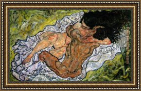 The Love Embrace of The Universe The Earth Mexico Me Diego And Mr Xolotl Framed Paintings - The Embrace The Loving by Egon Schiele