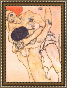 Young Girl Reading Framed Paintings - Two young girls by Egon Schiele