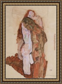 Lovers Man And Woman Framed Paintings - Woman and Man Alternately Husband and Wife by Egon Schiele