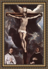 Cross in The Wilderness Framed Paintings - Christ on the Cross Adored by Donors by El Greco