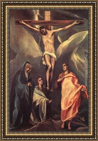 Christ of Saint John of The Cross Framed Paintings - Christ on the Cross with the Two Maries and St John by El Greco