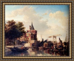 A View of Amsterdam Market Framed Paintings - View Of The_Schreierstoren, Amsterdam, In Summer by Elias Pieter van Bommel