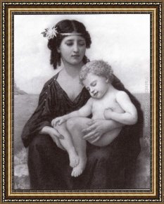 The Seashore Framed Paintings - By the Seashore by Elizabeth Jane Gardner Bouguereau