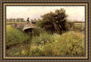 Meeting Framed Paintings - A Meeting on the Bridge by Emile Claus