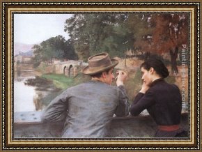 Les Amiants Framed Paintings - Les Amoureux (Soir d'automne) by Emile Friant