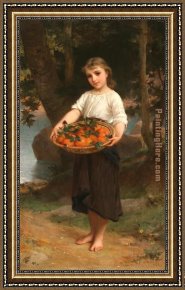 Oranges Framed Paintings - Girl with Basket of Oranges by Emile Munier