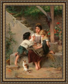 Playing Framed Paintings - Playing with the Kittens by Emile Munier