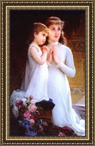 Praying Monks Framed Paintings - Two Girls Praying by Emile Munier