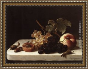 Emilie, Die Schwester Menzels Framed Paintings - Grapes Acorns and Apricots on a Marble Ledge by Emilie Preyer