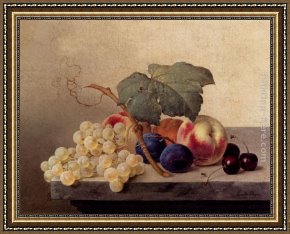 Emilie, Die Schwester Menzels Framed Paintings - Still Life With Grapes, Peaches, Plums And Cherries by Emilie Preyer