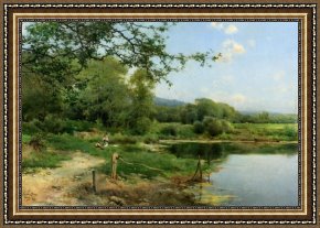 A Picnic Before The Woods Framed Paintings - A Picnic on the Riverbank by Emilio Sanchez-Perrier