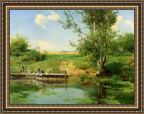 The Wolf River, Kansas Framed Paintings - Laundry at the Edge of the River by Emilio Sanchez-Perrier