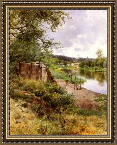 Bank Framed Paintings - On The River Bank by Emilio Sanchez-Perrier