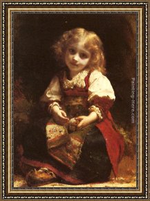 Birds Framed Paintings - A Little Girl Holding A Bird by Etienne Adolphe Piot