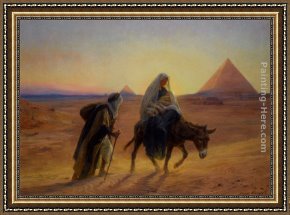Flight Framed Paintings - Flight into Egypt by Eugene-Alexis Girardet