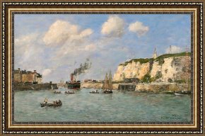 Port of Valencia Framed Paintings - L'entree du port,Dieppe by Eugene Boudin