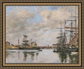Port of Valencia Framed Paintings - Trouville, Le Port by Eugene Boudin