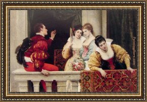 A Venetian Balcony Framed Paintings - On the Balcony by Eugene de Blaas