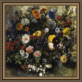 Eugene Delacroix Framed Paintings - Bouquet of Flowers by Eugene Delacroix