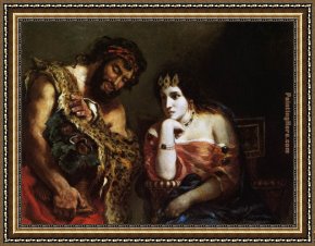 Cleopatra Testing Poisons on Condemned Prisoners Cropped Framed Paintings - Cleopatra and the Peasant by Eugene Delacroix