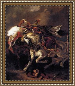 Eugene Delacroix Framed Paintings - Combat of the Giaour and the Pasha by Eugene Delacroix