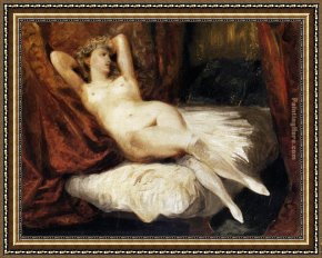 Eugene Delacroix Framed Paintings - Female Nude Reclining on a Divan by Eugene Delacroix