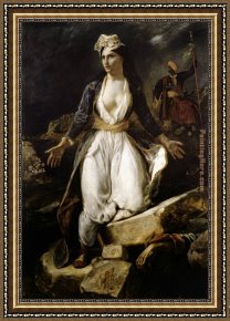 Eugene Delacroix Framed Paintings - Greece on the Ruins of Missolonghi by Eugene Delacroix