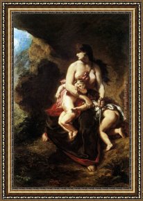Child Framed Paintings - Medea about to Kill her Children by Eugene Delacroix