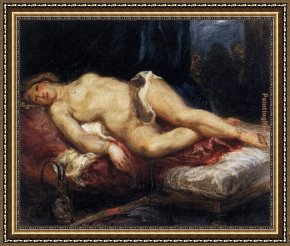 Eugene Delacroix Framed Paintings - Odalisque Reclining on a Divan by Eugene Delacroix
