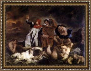 Eugene Delacroix Framed Paintings - The Barque of Dante by Eugene Delacroix