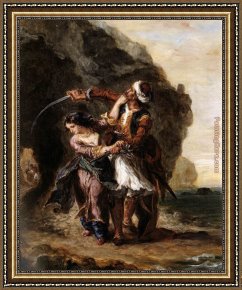 Eugene Delacroix Framed Paintings - The Bride of Abydos by Eugene Delacroix