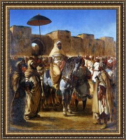 Eugene Delacroix Framed Paintings - The Sultan of Morocco and his Entourage by Eugene Delacroix